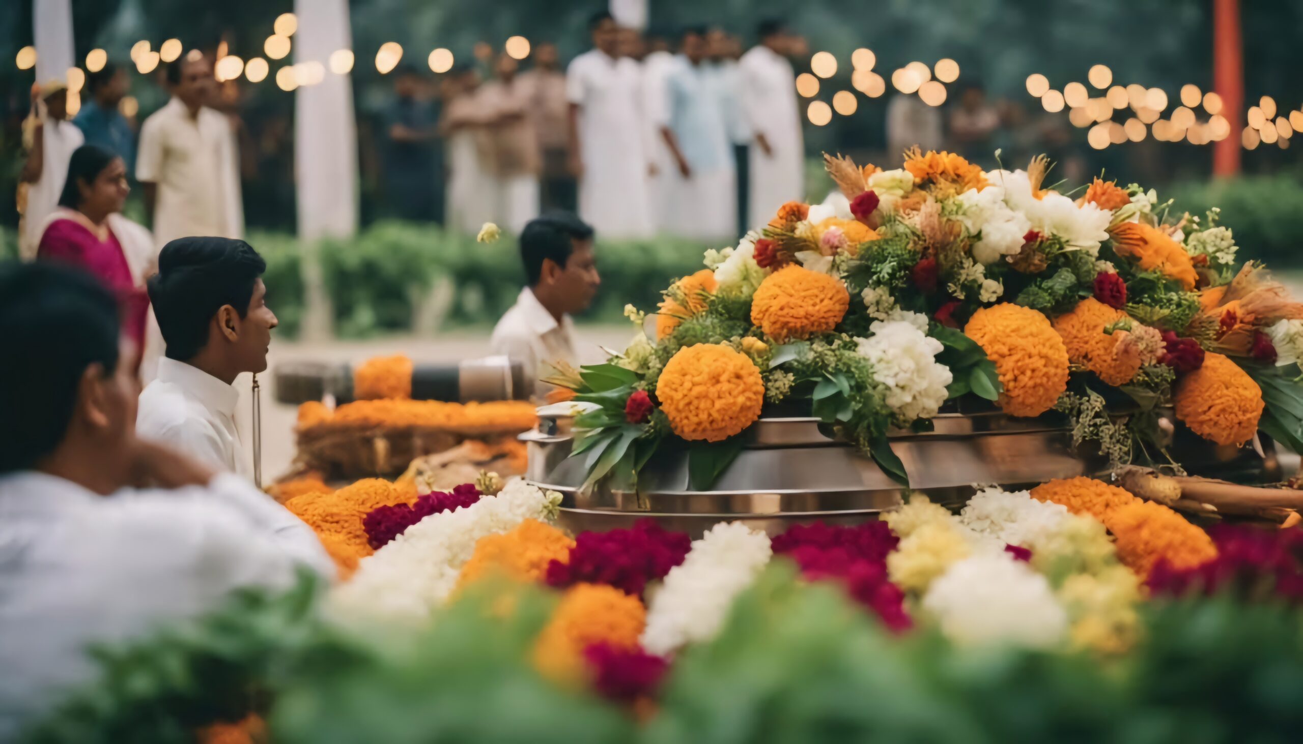 Serene white floral funeral arrangement